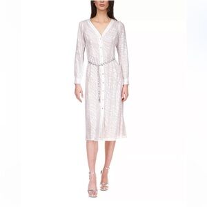 NWT $495 Michael Kors White & Silver Logo Belted Dress Size S Bridal/ Event